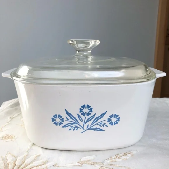 Vintage 60’s Corning Ware Blue Cornflower 3 Qt Casserole Dish A3B With Clear Lid - Picture 4 of 15